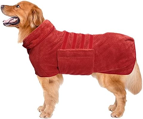 Geyecete Dog Bathrobe Towel Dog Drying Coat-Dry Fast Dog Bag-Pineapple grid Fast Drying Super Absorbent Pet Dog Cat Bath Robe Towel-Red-M...