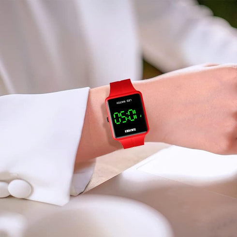Unisex Square LED Digital Watch Fashion Water Resistant Silicone Sports Wrist Watches (Red A)...