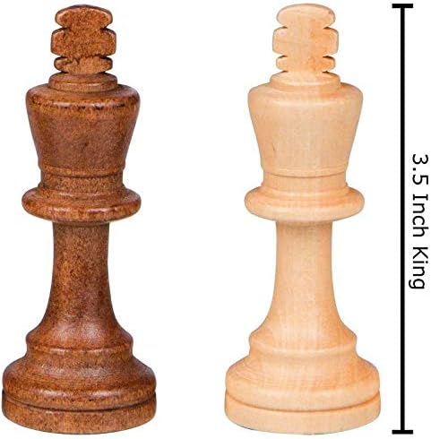 2 in 1 Chess Pieces Wood Chess Pieces + Checker Pieces Without Board (3.5 inches)...