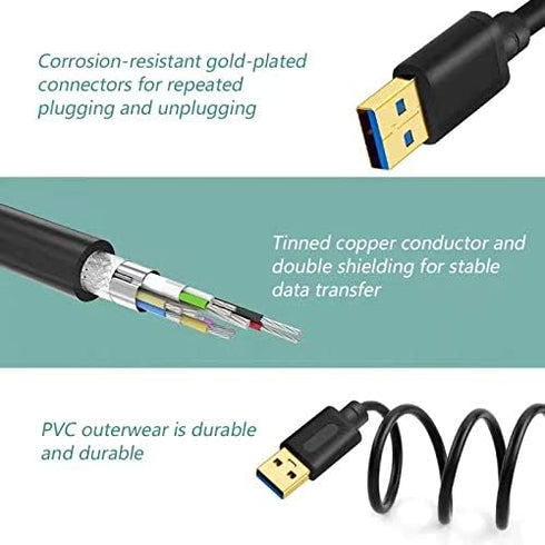 Tan QY USB 3.0 A to A Male Cable 6Ft, USB Male to Male Cable Double End USB Cord Compatible with Hard Drive Enclosures, DVD Player, Laptop(6Ft)...