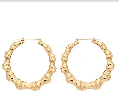COLORFUL BLING Gold Tone Punk Chunky Link Chain Necklace with Large Hollow Bamboo Shaped Geometric Hoop Earrings Set Statement Jewelry Hip Hop Coo...
