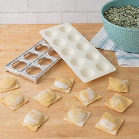 Ravioli Mold with Extra Large 2 1/2 Inch Squares- Authentic Ravioli Tray and Press, Makes 10 Italian Raviolis at a Time, Easy to Use Pasta Maker K...