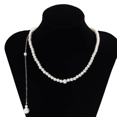 Boho Simple Bridal Back Jewelry Necklace Pearl Backdrop Choker Necklaces Party Wedding Prom Drop Pearls Necklace Body Chain Jewelry for Women Brid...