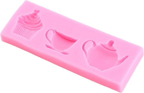 Tea Party Cake Mold Teapot Fondant Molds Tea Cup Silicone Mold for Cake Decorating Cupcake Topper Chocolate Candy Gum Paste Polymer Clay...