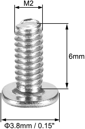 uxcell M2x6mm Phillips Screw Fastener Silver Tone 3.8mm Dia Screw Head for Laptop PC TV Fan Switch 100pcs...