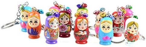 Toyvian 12PCS Nesting Dolls Key Chains Wood Matryoshka Russian Dolls Key Rings Charms...