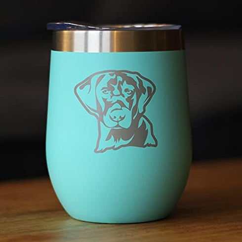 Bevvee Black Lab Face Wine Tumbler with Sliding Lid - Stemless Stainless Steel Insulated Cup - Labrador Retriever Outdoor Camping Mug - Teal...