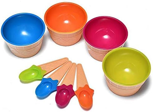 Dessert Bowls, 4 Pack Ice Cream Bowl Spoon Set, Frozen Yogurt Cups with Spoons Durable Plastic Candy Color Lovely Dessert Bowl DIY Ice Cream Tools...