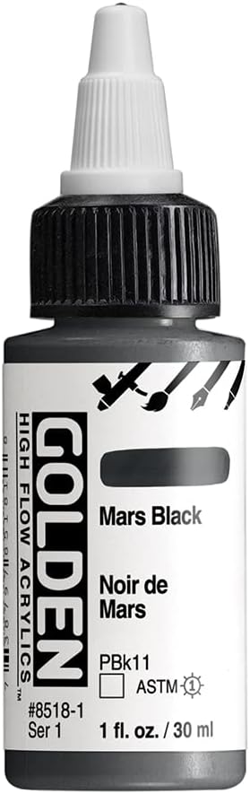 GOLDEN High Flow Acrylics, Mars Black, 1 fl. oz. / 30 ml Bottle...