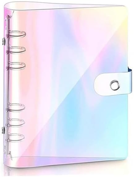 1 Piece Rainbow Clear Notebook Binders 6-Ring Planner Binder Soft PVC Binder Transparent Loose Leaf Personal Planner with Snap Button Closure Roun...
