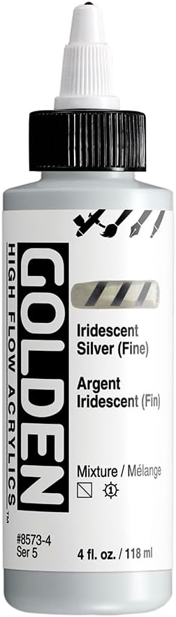 GOLDEN High Flow Acrylics, Iridescent Silver (Fine), 4 fl. oz. / 118 ml Bottle...