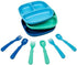 Re-play 3x3 Divided Toddler Plates and Utensils Set - Toddler Forks and Spoons Set - Dishwasher and Microwave Safe - Made in USA - True Blue...