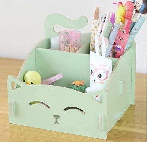DIY Cat Storage Artwork Cosmetic Collection Pen Pencil Holder Organizer Desk Sorter Green...