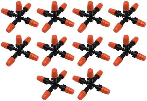 10 Pack 1/2 inch Garden Irrigation Sprinklers Head, Five Head Misting Spray Nozzle, 360° Micro Drip Irrigation Parts for Patio, Lawn, Micro Irriga...