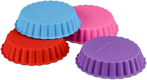 8 pcs Silicone Tart and Pie Molds, 4 Inch Fluted Mini Tart Mould Round Nonstick Quiche Pan Bakeware Mold for DIY Baking Pies/Tarts/Mousse Cakes/Sm...