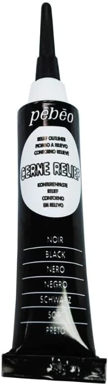 Pebeo Vitrail, Cerne Relief Dimensional Paint, 20 ml Tube with Nozzle - Black, 0.68 Fl Oz (Pack of 1)...