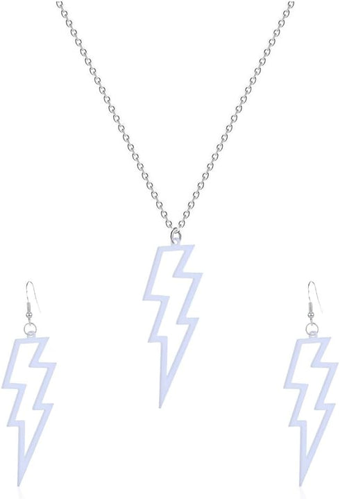 Lightning Bolt Necklace Earrings Lightning Pendant Necklace Retro Acrylic Drop Dangle Earrings Halloween Jewelry Set for Women 80's Party...