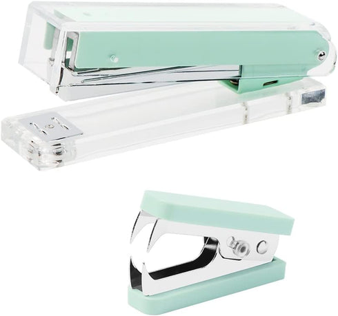 Clear Acrylic Stapler Mint Green Desktop Staple Remover Tool for Standard 24/6 or 26/6 Staples, Acrylic Office Desk Accessories for Women (Mint Gr...
