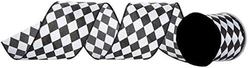 3 inch Wide 30 feet Black and White Harlequin Wired Edge Ribbon inch DIY Projects Craft Supplies...
