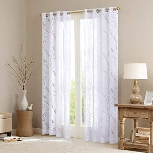 Madison Park Semi Sheer Single Curtain Modern Contemporary Botanical Print Out Design, Grommet Top, Window Drape for Living Room, Bedroom and Dorm...
