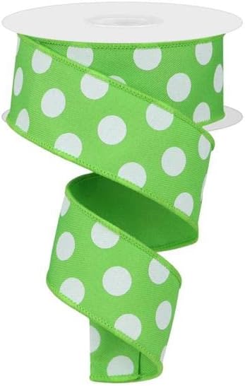 Polka Dots Wired Edge Ribbon - 10 Yards (1.5 Inch, Lime Green)...
