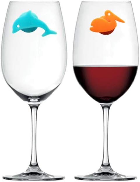 Drink Markers 24pcs Wine Glass Markers Sea Animals and Land Animals Charms Silicone Drink Cup Bottle Label Wine Glass Identifier Drink Markers for...