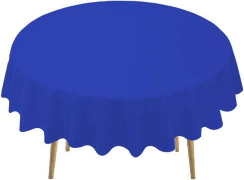 Royal Blue Plastic Tablecloths 2 Pack Disposable Table Covers 84 Inches Circle Shower Party Tablecovers PEVA Vinyl Dark Table Cloths for Parties B...