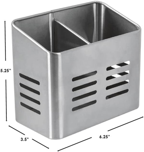 Home Basics Dual Compartment Stainless Steel Draining Cutlery/Utensil Holder Organizer, Free Standing, Kitchen Countertop, Silver (1)...