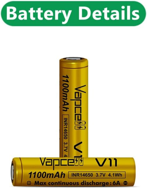 3.7V V11 14650 1100mah 6A Flat top Rechargeable Batteries (Pack of 2)...