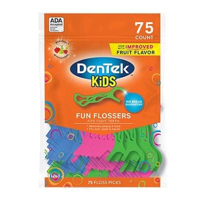 DenTek Kids Fun Flossers Wild Fruit | 75-Count Floss Picks | 2-Pack...
