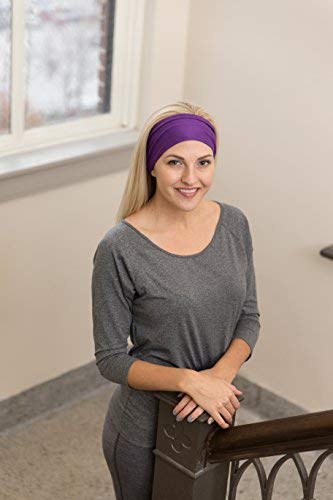 RiptGear Stretch Sport Headband for Women (Solid Purple) — Made of Non-Slip Sweat Wicking Fabric — Great for Yoga, Running or The Gym — Soft Headb...