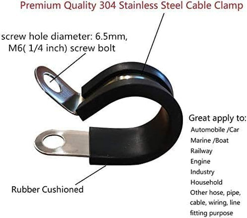 Universal TMKOOL 20 Pack Stainless Steel 1" Cable Rubber Cushioned Clamp, Insulated Clamp, Metal Clamp, Tube Holder Fastener for Tube, Pipe or Wir...