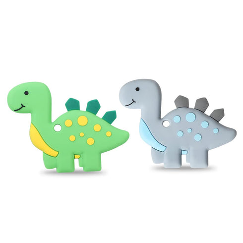 Green and Gray Dinosaur Sensory Chew Teether,2 Pack Food Grade Silicone Safety Chewy Teething Toys for Kids Toddlers with Autism, ADHD,Oral Motor,...