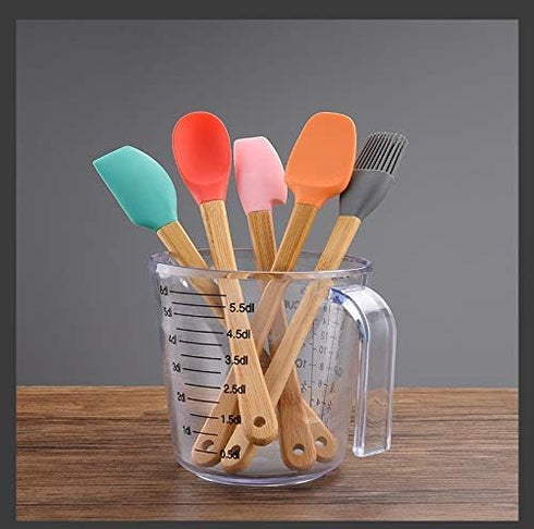 KSENDALO Small Spatulas for Kitchen Use,Silicone Mini Spatula Small Rubber Scraper Heat Resistant Tiny Spatula for Baking Cookie with Bamboo Handl...