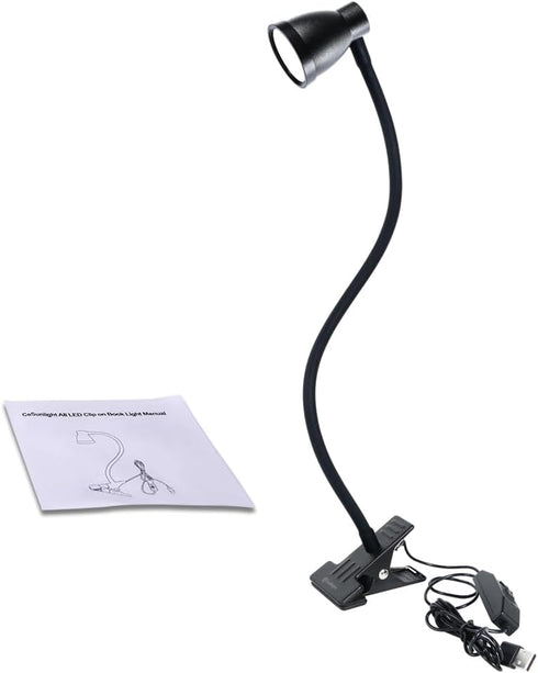 Clamp Desk Lamp, Clip on Reading Light, 3000-6500K Adjustable Color Temperature, 6 Illumination Modes, 10 Led Beads (Black)...