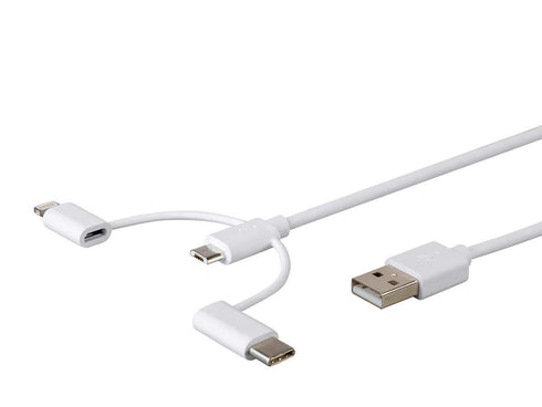 Monoprice 3-in-1 Multiport USB to USB Micro-B + USB-C + Lightning Charging Cable - 3 Feet, White - Essential Series...