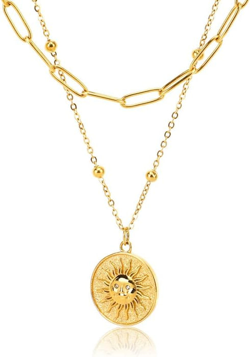 Feilifan Dainty Gold Layered Necklaces for Women, 18K Gold Plated Stainless Steel Necklace, Adjustable Pendant Necklace...