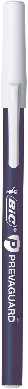 BIC PrevaGuard Round Stic Ballpoint Pen With Built-in Protection To Suppress Bacteria Growth, Medium Point (1.0 mm), Blue, 12-Count...