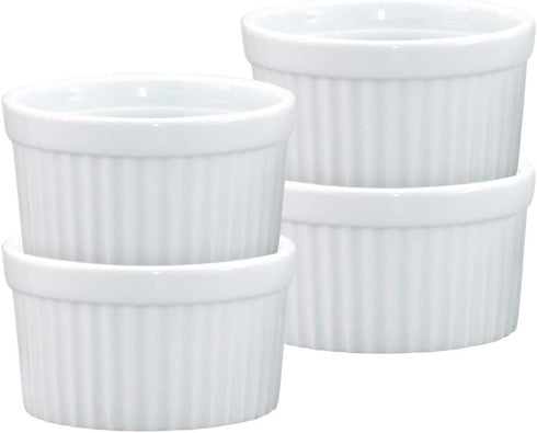 HIC Kitchen Souffle Ramekin Set, Fine Porcelain, 4-Ounce, Set of 4...
