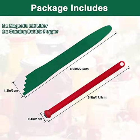 4 PCS Canning Kits- Include Magnetic Lid Lifter and Bubble Popper Heat Resistant Home Easy Canning Tools (Red+Green)...