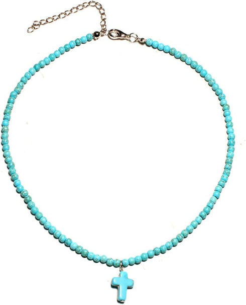 Small Dainty Cross Necklace Pendant Bohemian Turquoise Seed Bead Beaded Necklace Choker for Women Men Faith Jewelry Gift...