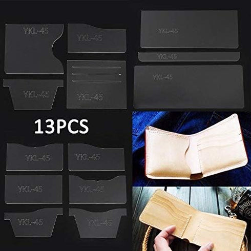 13X Clear Acrylic Wallet Pattern Stencil Template Drawings Set Leather Hand Craft DIY Tool...