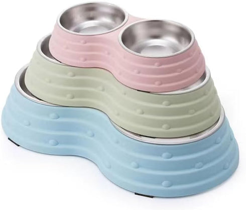 Angeer Dog Bowl Pet Bowl Anti Overturning and Anti Slip Double Bowl Dog Bowl Dog Plate Cat Bowl Stainless Steel Easy to Clean Drinking Water Bowl ...