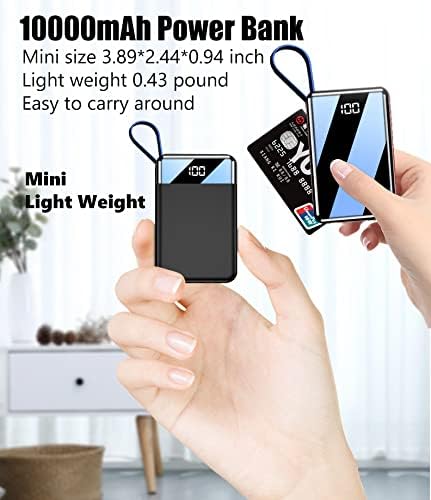 Portable Charger 10000 mAh Power Bank Mini LED Mirror Display Screen Excellent Touch Slim Portable Phone Charger for iPhone 15/14/13/Pro Samsung G...