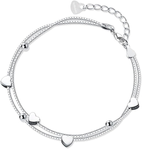925 Sterling Silver Bracelets for Women Teens, Love Heart Charm Chain Bracelet Bangle Fashion Jewelry Gifts...