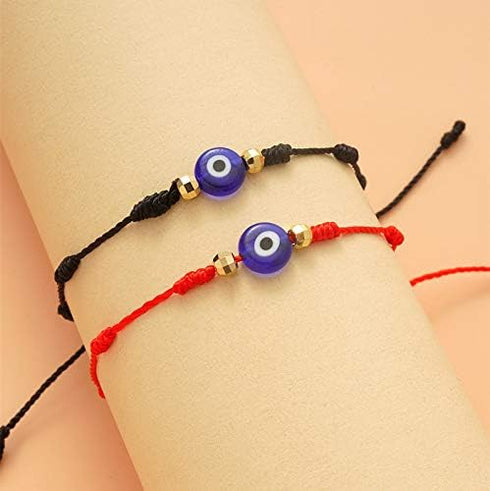 COLORFUL BLING Upgraded 7 Knots Evil Eye Bracelet with Message Card Adjustable Lucky Red String Bracelet Set Kabbalah Protection Friendship Wish B...