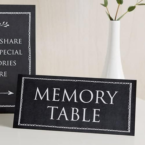 ANGEL & DOVE Set of 2 Black Funeral Memory Table Signs - for Condolence Book, Memorial, Celebration of Life...
