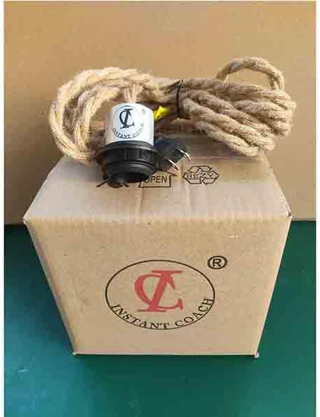 Industrial Weatherproof Ceiling Pendant Light Kit with Twisted Hemp Rope Hanging Lighting Cord Fixture 16.6FT Outdoor Chandelier for Industrial DI...