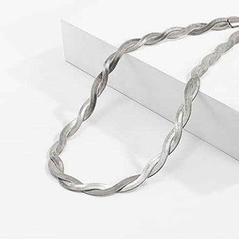 Double Layer Cross Twisted Snake Chain Choker Necklace for Women Sexy flat Herringbone Clavicle Link Necklaces Jewelry...