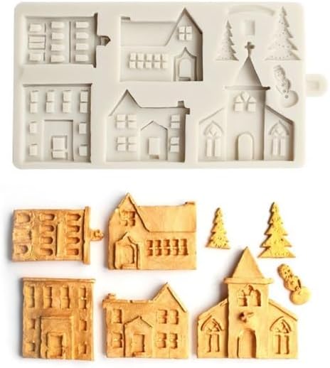 3D Xmas Christmas Tree House Silicone Mold For Fondant Cake Decor Chocolate Sugarcraft Gingerbread Baking Mould...